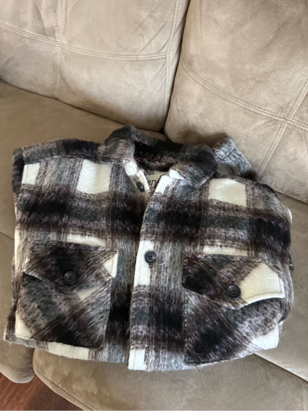 BDG Shaggy Shirt Jacket Plaid Teddy Jacket Large